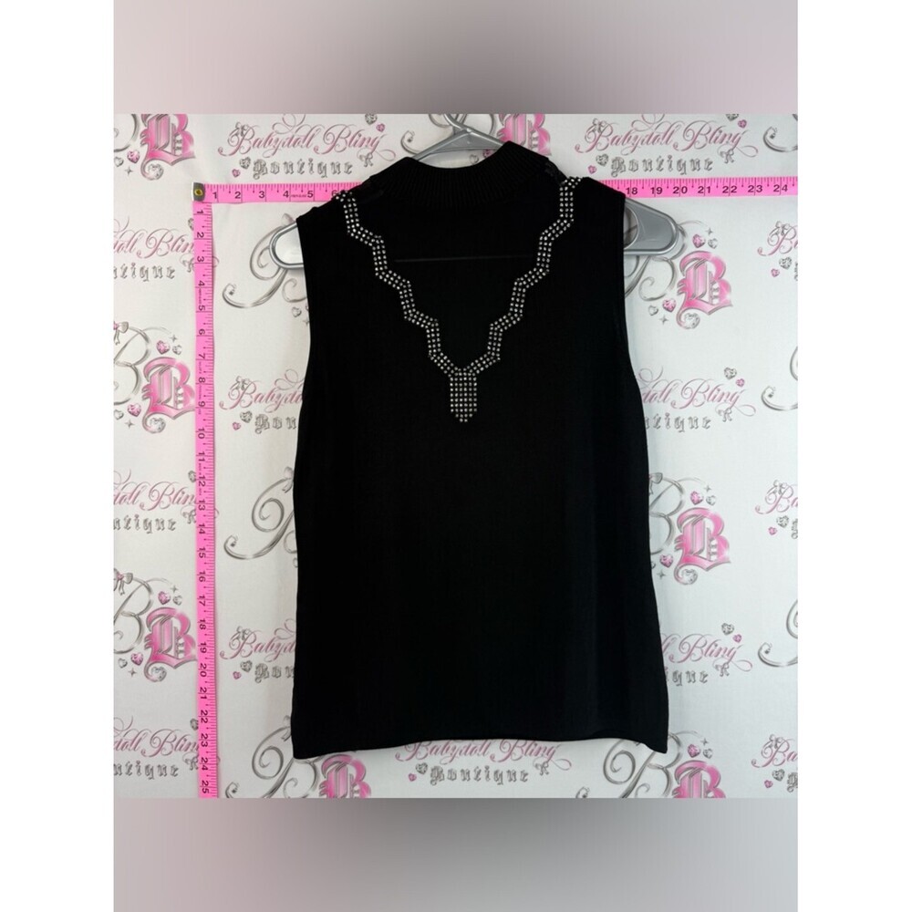 Sleeveless Top crystals sparkles Black with Rhinestone V-Neck Sparkly